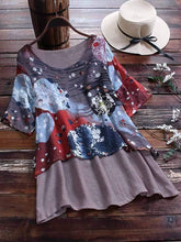 将图片加载到图库查看器,Plus Size Printed Fake Two Piece Short Sleeve Shirt