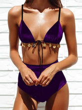 将图片加载到图库查看器,Retro Velvet High Waist Bikini Set