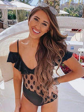 将图片加载到图库查看器,Polka dot mesh stitching One-Piece swimsuit