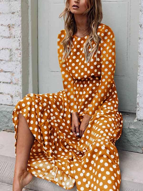 Polka Dot Printed Crew Neck Dress