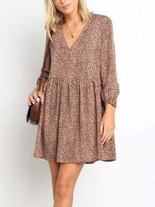 Sexy Leopard V-neck Long Sleeve Dress