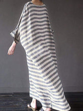 将图片加载到图库查看器，Plus Size Cotton Linen Striped Dress
