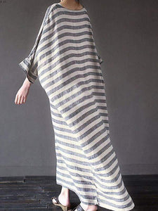 Plus Size Cotton Linen Striped Dress