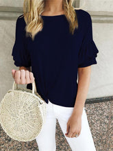 将图片加载到图库查看器，Ruffle Sleeve Knit Top
