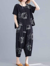 将图片加载到图库查看器，Plus Size Cotton linen Wide Leg Pants Suit
