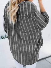 将图片加载到图库查看器，Plus size striped cotton and linen irregular shirt
