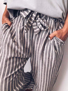 Plus Size Cotton Linen Striped Trousers