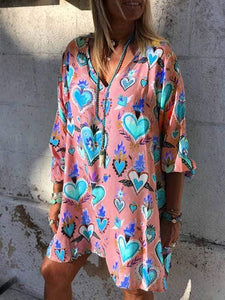 Plus size peach heart print dress