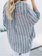 将图片加载到图库查看器，Plus size striped cotton and linen irregular shirt
