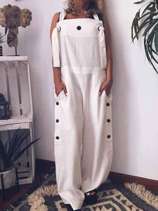 Plus Size Cotton Linen Wide Leg Jumpsuit