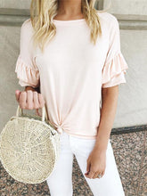 将图片加载到图库查看器，Ruffle Sleeve Knit Top
