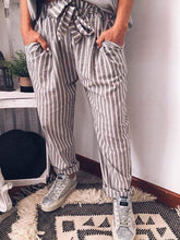 将图片加载到图库查看器，Plus Size Cotton Linen Striped Trousers
