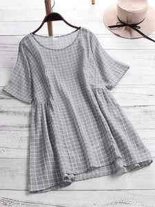 Plus size plaid short sleeve shirt