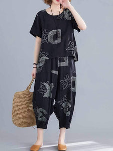 Plus Size Cotton linen Wide Leg Pants Suit