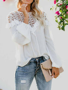 Ruffled Lace-Paneled Chiffon Blouse