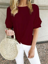 将图片加载到图库查看器，Ruffle Sleeve Knit Top
