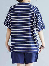 将图片加载到图库查看器，Plus size striped casual wear suit
