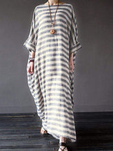 将图片加载到图库查看器，Plus Size Cotton Linen Striped Dress
