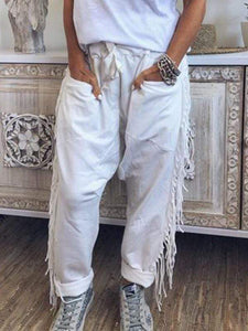 Plus Size Pocket Fringed Trousers