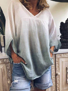 Plus size V-neck gradient long-sleeved T-shirt