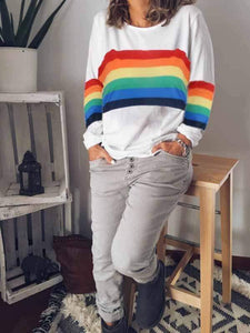 Plus Size Rainbow Printed Long-Sleeved Top