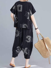 将图片加载到图库查看器，Plus Size Cotton linen Wide Leg Pants Suit
