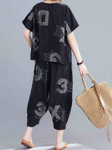 Plus Size Cotton linen Wide Leg Pants Suit