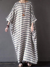 将图片加载到图库查看器，Plus Size Cotton Linen Striped Dress
