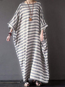 Plus Size Cotton Linen Striped Dress