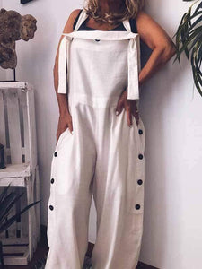 Plus Size Cotton Linen Wide Leg Jumpsuit