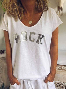 Plus Size ROCK Letter Print T-shirt