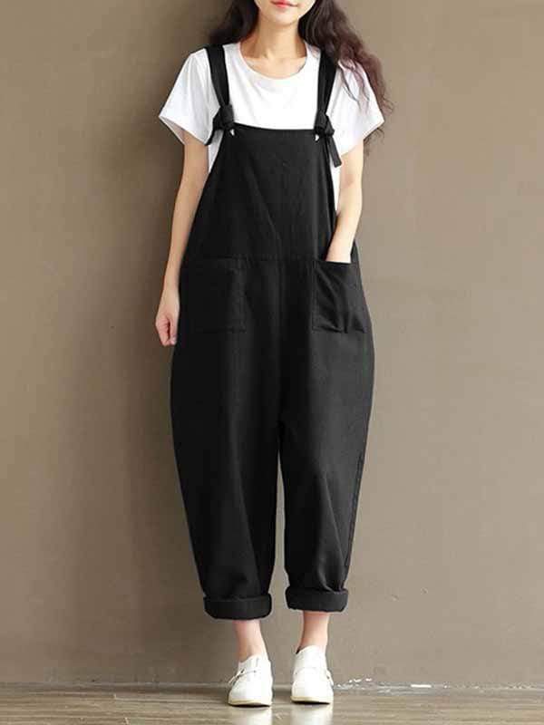 Plus size sanded cotton bib pants