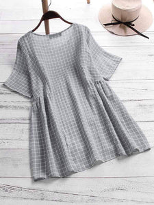 Plus size plaid short sleeve shirt