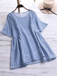 Plus size plaid short sleeve shirt