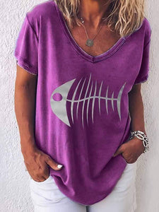 Round Neck Fish Head Print T-Shirt