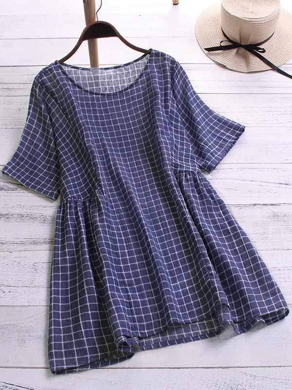 Plus size plaid short sleeve shirt