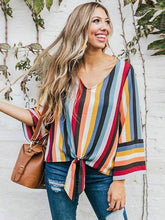 将图片加载到图库查看器，Plus size rainbow printed striped shirt
