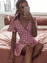 将图片加载到图库查看器，Polka Dot V-neck Ruffle Mini Dress
