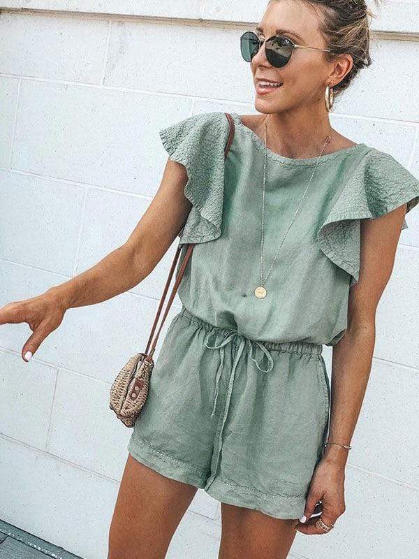 Ruffled Pocket Lace-up Jumpsuit