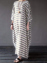 将图片加载到图库查看器，Plus Size Cotton Linen Striped Dress
