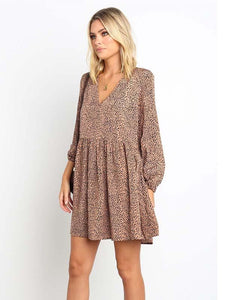 Sexy Leopard V-neck Long Sleeve Dress