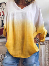 将图片加载到图库查看器，Plus size V-neck gradient long-sleeved T-shirt
