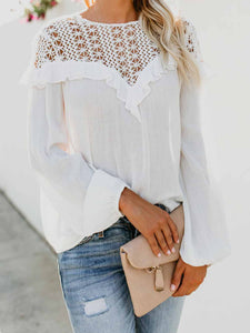 Ruffled Lace-Paneled Chiffon Blouse