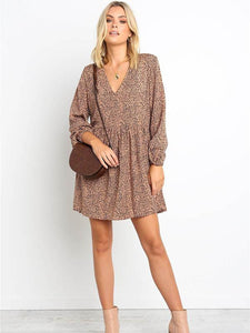 Sexy Leopard V-neck Long Sleeve Dress