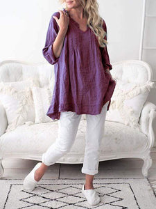 Plus size V-neck pleated shirt