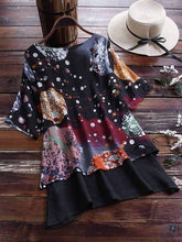 将图片加载到图库查看器，Plus Size Printed Fake Two Piece Short Sleeve Shirt
