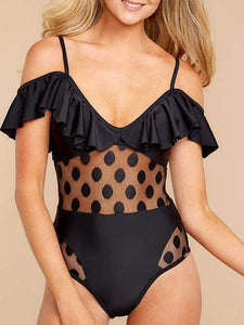 Polka dot mesh stitching One-Piece swimsuit